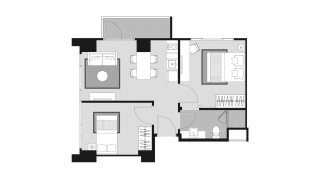Планировка квартиры 2 спальни в ЖК Whizdom Avenue Ratchada - Ladprao № 11015