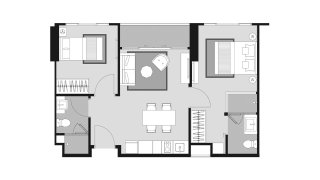 Планировка квартиры 2 спальни в ЖК Whizdom Avenue Ratchada - Ladprao № 11011