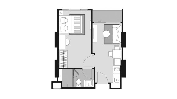 Планировка квартиры 1 спальня в ЖК Whizdom Avenue Ratchada - Ladprao № 11007 (2D)