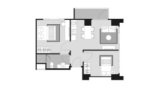 Планировка квартиры 2 спальни в ЖК Whizdom Avenue Ratchada - Ladprao № 11016