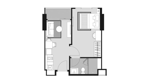 Apartment floor plan, 1 bedroom in Whizdom Avenue Ratchada - Ladprao No. 11008 (2D)