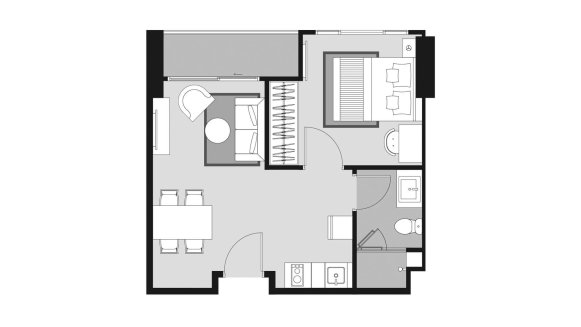 Apartment floor plan, 1 bedroom in Whizdom Avenue Ratchada - Ladprao No. 11017 (2D)
