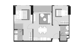 Apartment floor plan, 2 bedrooms in Whizdom Avenue Ratchada - Ladprao No. 11014