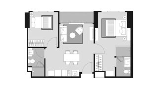 Apartment floor plan, 2 bedrooms in Whizdom Avenue Ratchada - Ladprao No. 11013