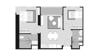 Apartment floor plan, 2 bedrooms in Whizdom Avenue Ratchada - Ladprao No. 11012